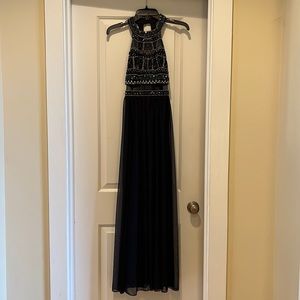 Navy Blue Sequin Hearts Prom Dress Size 1